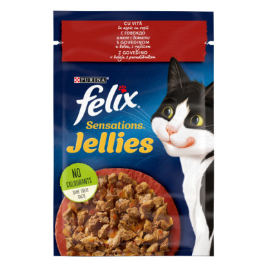Felix Sensations – Hrană Umedă pentru Pisici cu Vită și Roșii în Aspic, 85 g